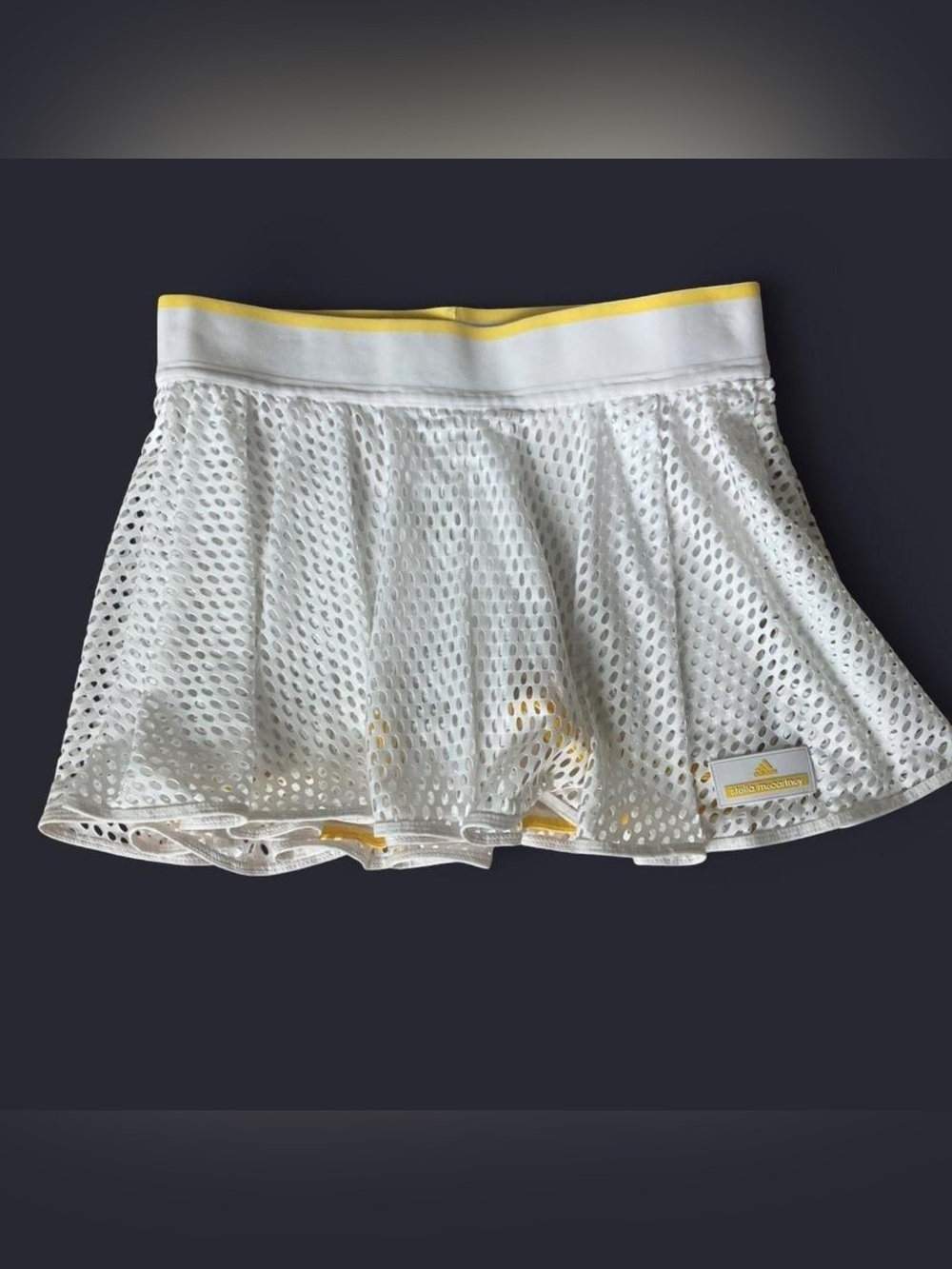 adidas stella McCartney White Mesh tennis Skort with Yellow Trim